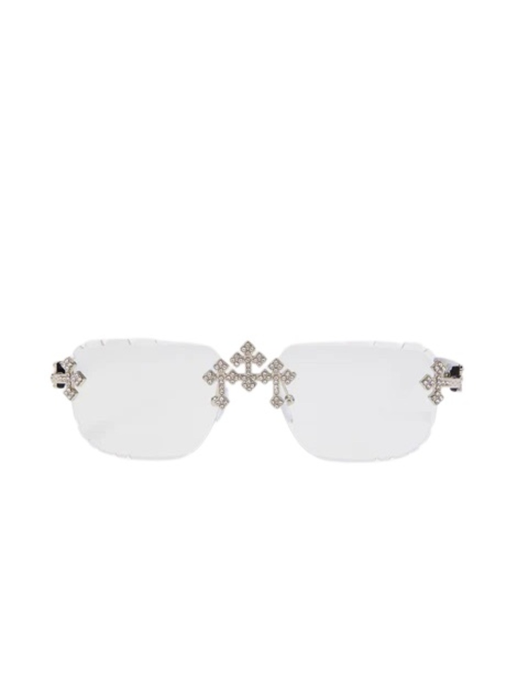 •Believe It• Rimless Rhinestone Cross Glasses Clear Lens Y2K Glam Frames - Picture 2 of 3